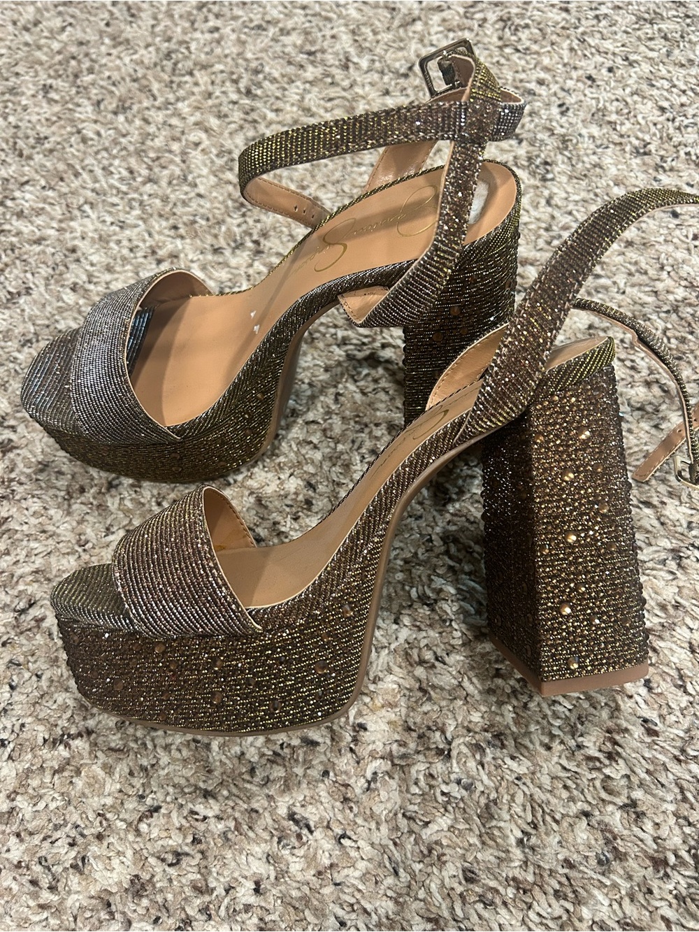 Jessica Simpson Gold Embellished Heels